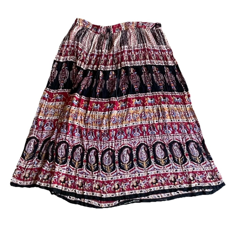 Vintage Ethnic Midi Maxi Skirt One Size Pull On Elastic Waist Flowy Gypsy‎ Boho